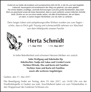 Traueranzeige von Herta Schmidt von  Kreisanzeiger