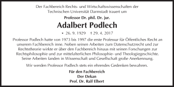 Traueranzeige von Adalbert Podlech von Trauerportal Echo Online