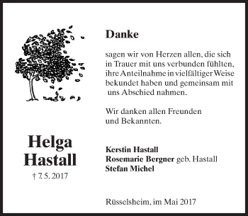 Traueranzeige von Helga Hastall von Trauerportal Rhein Main Presse