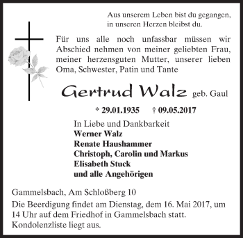 Traueranzeige von Gertrud Walz von Trauerportal Echo Online