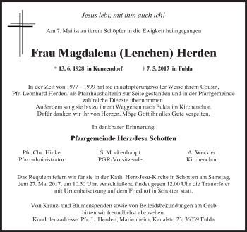 Traueranzeige von Magdalena Herden von  Kreisanzeiger
