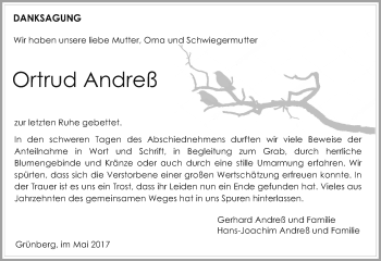 Traueranzeige von Ortrud Andreß von  Gießener Anzeiger