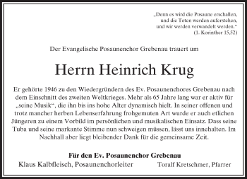 Traueranzeige von Heinrich Krug von VRM Trauer