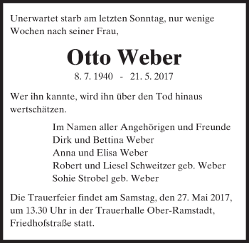 Traueranzeige von Otto Weber von Trauerportal Echo Online
