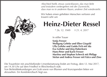 Traueranzeige von Heinz-Dieter Ressel von  Kreisanzeiger