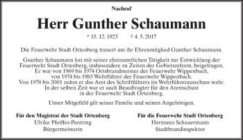Traueranzeige von Gunther Schaumann von  Kreisanzeiger