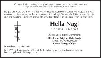 Traueranzeige von Hella Nagl von  Kreisanzeiger