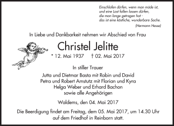 Traueranzeige von Christel Jelitte von  Camberger Anzeiger