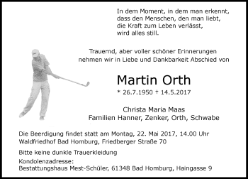 Traueranzeige von Martin Orth von Trauerportal Rhein Main Presse