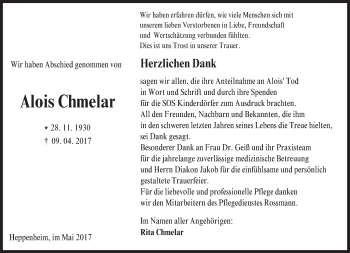 Traueranzeige von Alois Chmelar von Trauerportal Echo Online