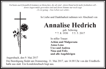 Traueranzeige von Annalise Hedrich von VRM Trauer