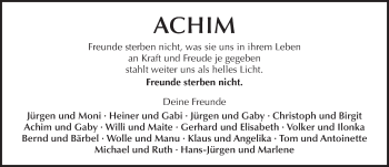 Traueranzeige von Achim  von Trauerportal Rhein Main Presse