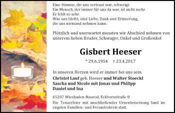 Traueranzeige von Gisbert Heeser von Trauerportal Rhein Main Presse