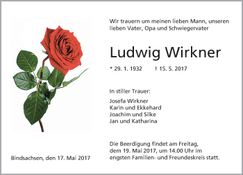 Traueranzeige von Ludwig Wirkner von  Kreisanzeiger