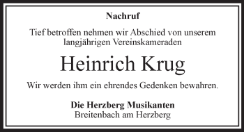 Traueranzeige von Heinrich Krug von VRM Trauer