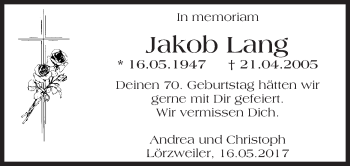 Traueranzeige von Jakob Lang von Trauerportal Rhein Main Presse