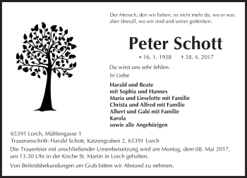 Traueranzeige von Peter Schott von Trauerportal Rhein Main Presse