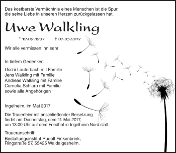 Traueranzeige von Uwe Walkling von Trauerportal Rhein Main Presse