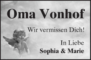 Traueranzeige von Oma Vonhof  von  Kreisanzeiger