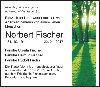 Traueranzeige von Norbert Fischer von Trauerportal Echo Online