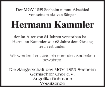 Traueranzeige von Hermann Kammler von Trauerportal Echo Online