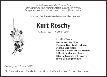 Traueranzeige von Kurt Roschy von  Kreisanzeiger