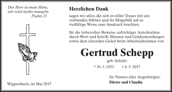 Traueranzeige von Gertrud Schepp von  Kreisanzeiger