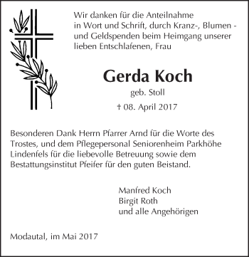 Traueranzeige von Gerda Koch von Trauerportal Echo Online