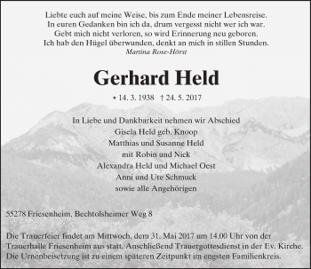 Traueranzeige von Gerhard Held von Trauerportal Rhein Main Presse