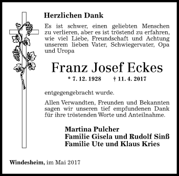 Traueranzeige von Franz Josef Eckes von Trauerportal Rhein Main Presse