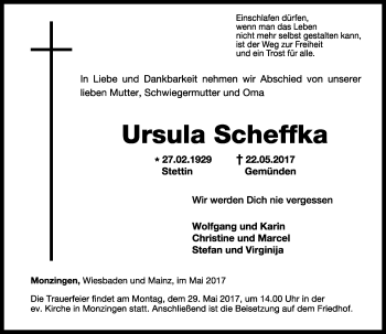 Traueranzeige von Ursula Scheffka von Trauerportal Rhein Main Presse