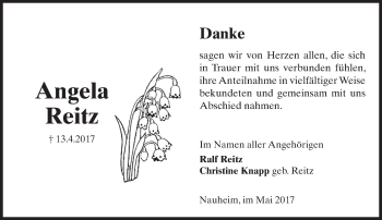 Traueranzeige von Angela Reitz von Trauerportal Rhein Main Presse