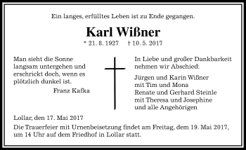 Traueranzeige von Karl Wißner von  Gießener Anzeiger