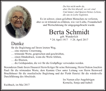Traueranzeige von Berta Schmidt von  Usinger Anzeiger