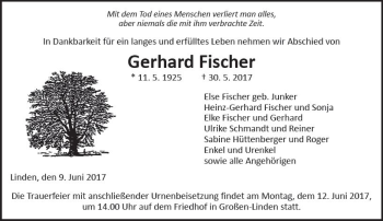 Traueranzeige von Gerhard Fischer von  Gießener Anzeiger