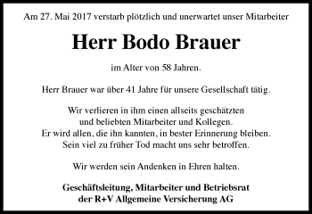 Traueranzeige von Bodo Brauer von Trauerportal Rhein Main Presse