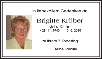 Traueranzeige von Brigitte Kröber von Trauerportal Rhein Main Presse