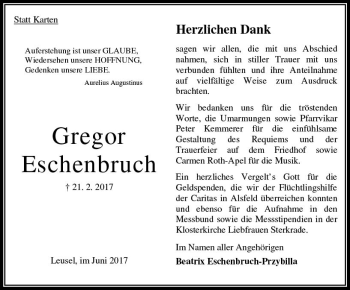 Traueranzeige von Gregor Eschenbruch von VRM Trauer
