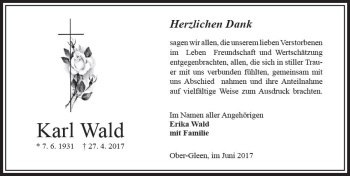 Traueranzeige von Karl Wald von VRM Trauer