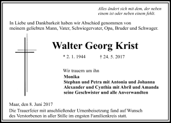 Traueranzeige von Walter Georg Krist von VRM Trauer