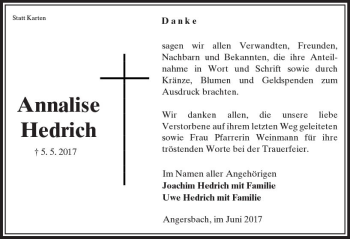 Traueranzeige von Annalise Hedrich von VRM Trauer
