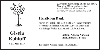 Traueranzeige von Gisela Rohloff von Trauerportal Rhein Main Presse