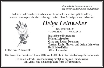Traueranzeige von Helga Leinweber von  Gießener Anzeiger