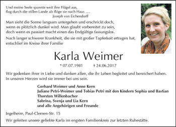 Traueranzeige von Karla Weimer von Trauerportal Rhein Main Presse