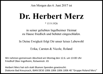 Traueranzeige von Herbert Merz von Trauerportal Rhein Main Presse