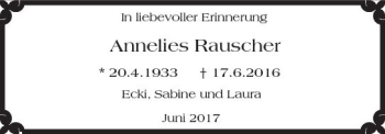 Traueranzeige von Annelies Rauscher von Trauerportal Rhein Main Presse