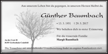 Traueranzeige von Günther Baumbach von VRM Trauer