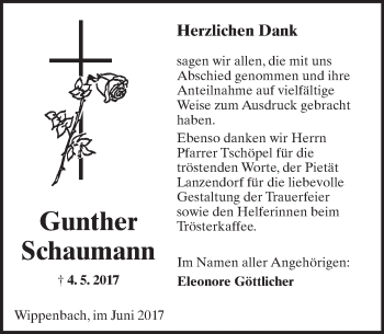 Traueranzeige von Gunther Schaumann von  Kreisanzeiger