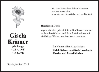Traueranzeige von Gisela Krämer von Trauerportal Rhein Main Presse