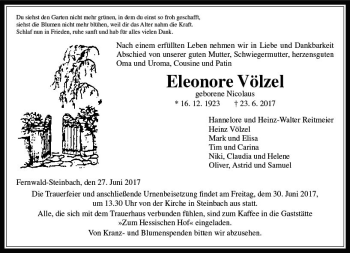 Traueranzeige von Eleonore Völzel von  Gießener Anzeiger